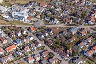 Perouser Straße with Schneider Fensterbau GmbH in the district Malmsheim in Renningen in the state Baden-Wuerttemberg, Germany out of the air