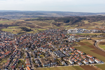 Aerial photograpy of View of the town from the east in the district Malmsheim in Renningen in the state Baden-Wuerttemberg, Germany