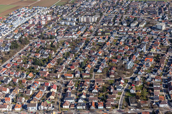 Aerial view of Blumenstr in Renningen in the state Baden-Wuerttemberg, Germany