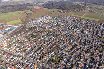 Overview of the town from the west in Renningen in the state Baden-Wuerttemberg, Germany