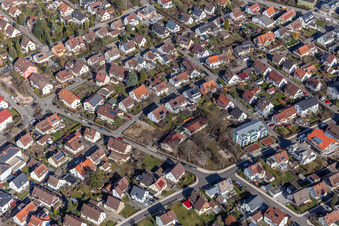 Aerial view of Evangelical Kindergarten Blumenstraße in Renningen in the state Baden-Wuerttemberg, Germany