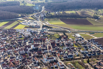 St. Peter's Church and Town Hall on Hauptstr in Renningen in the state Baden-Wuerttemberg, Germany