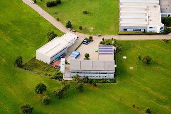 Ittersbach, industrial area in the district Im Stockmädle in Karlsbad in the state Baden-Wuerttemberg, Germany seen from above