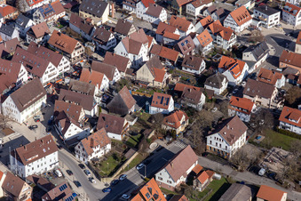 Aerial view of Main Street in Renningen in the state Baden-Wuerttemberg, Germany