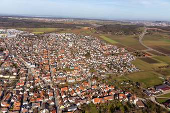 Aerial view of View of the town from the south in Renningen in the state Baden-Wuerttemberg, Germany