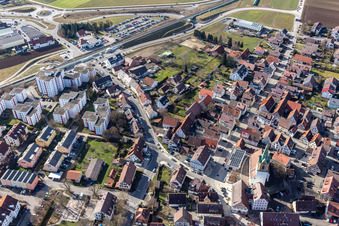 Aerial view of Weil der Städter Straße from the northeast in Renningen in the state Baden-Wuerttemberg, Germany
