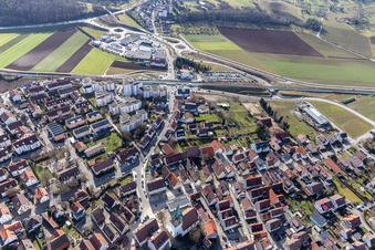 Aerial photograpy of Weil der Städter Straße from the northeast in Renningen in the state Baden-Wuerttemberg, Germany