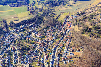 View of the town from the east with castle Dätzingen in the district Dätzingen in Grafenau in the state Baden-Wuerttemberg, Germany