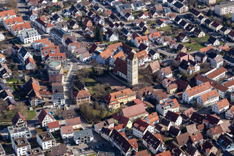 Aerial view of St. Veit Church in Gärtringen in the state Baden-Wuerttemberg, Germany