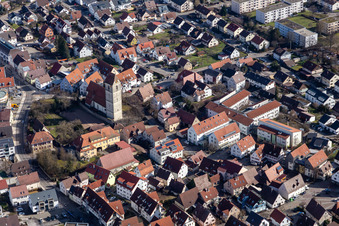 Aerial photograpy of St. Veit Church in Gärtringen in the state Baden-Wuerttemberg, Germany