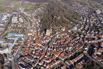 City overview from the southwest in Herrenberg in the state Baden-Wuerttemberg, Germany