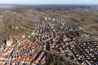 Aerial photograpy of Hildrizhauser Street in Herrenberg in the state Baden-Wuerttemberg, Germany