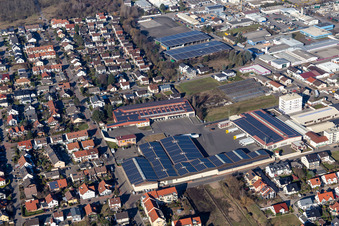 Aerial view of Building of the wholesale center Willi Sinn Fruechtegrosshandel GmbH in Maxdorf in the state Rhineland-Palatinate, Germany