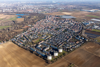 District Maudach in Ludwigshafen am Rhein in the state Rhineland-Palatinate, Germany from above