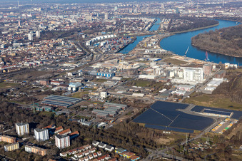 Aerial view of Industrial and commercial area in the district Rheingoenheim in Ludwigshafen am Rhein in the state Rhineland-Palatinate, Germany