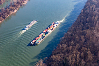 Push barge on the Rhine in Altrip in the state Rhineland-Palatinate, Germany