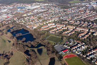 Drone image of District Rheinau in Mannheim in the state Baden-Wuerttemberg, Germany