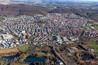 Town View of the streets and houses of the residential areas in Nussloch in the state Baden-Wuerttemberg, Germany