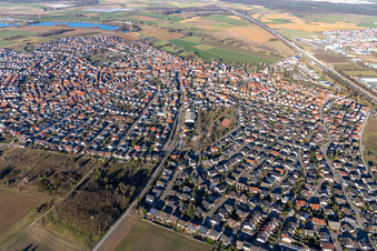 Aerial photograpy of Town View of the streets and houses of the residential areas in Sankt Leon in the state Baden-Wurttemberg, Germany