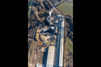 Aerial view of Nolte wood-based material in Germersheim in the state Rhineland-Palatinate, Germany