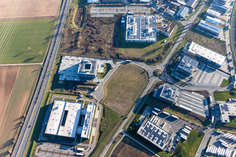 Drone recording of Industrial Area North in Rülzheim in the state Rhineland-Palatinate, Germany