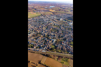 Town View of the streets and houses of the residential areas in Ruelzheim in the state Rhineland-Palatinate, Germany