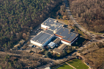 Aerial view of Building of the store - furniture market Ehrmann Herxheim in Herxheim bei Landau (Pfalz) in the state Rhineland-Palatinate, Germany