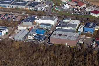Aerial view of Industrial estate Gewerbepark West II in Herxheim bei Landau (Pfalz) in the state Rhineland-Palatinate, Germany