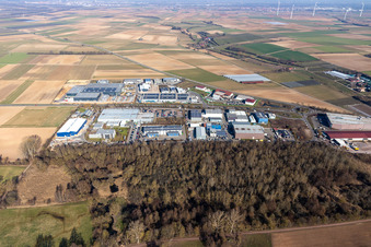 Aerial photograpy of Industrial estate Gewerbepark West II in Herxheim bei Landau (Pfalz) in the state Rhineland-Palatinate, Germany