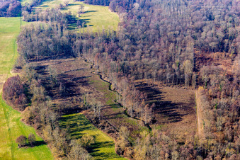 Meandering, serpentine curve of a river Klingbach in pre-spring in Rohrbach in the state Rhineland-Palatinate, Germany