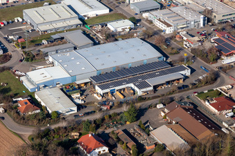 Industrial estate and company settlement Ost with EFCO-UHLIG Industrieprodukte and EFCO-Produkte Schmuck- und Metallwarenfabrik Industrieofenbau GmbH in Rohrbach in the state Rhineland-Palatinate, Germany