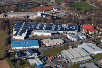 Aerial view of Industrial estate and company settlement Ost with RELINEEUROPE AG in Rohrbach in the state Rhineland-Palatinate, Germany
