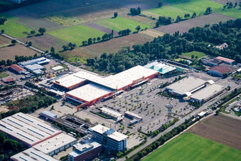 Aerial view of Hornbach DIY store in the Bruchwiesenstr industrial area in Bornheim in the state Rhineland-Palatinate, Germany