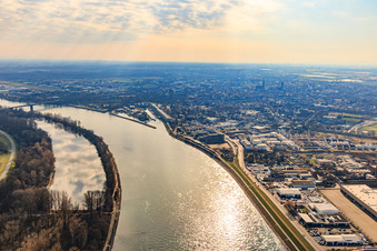 Rhine at Speyer from the north to the old harbor in Speyer in the state Rhineland-Palatinate, Germany