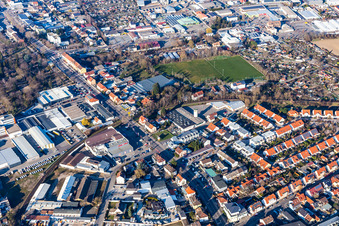 Aerial view of Wormser Landstr in Speyer in the state Rhineland-Palatinate, Germany