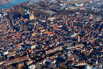 Aerial view of Old Town area and city center in Speyer in the state Rhineland-Palatinate, Germany