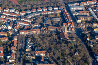 Friedenskirche, Bernhard Street with Adenauer Park in Speyer in the state Rhineland-Palatinate, Germany