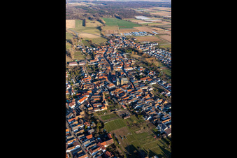 Aerial view of The city center in the downtown area in Geinsheim in the state Rhineland-Palatinate, Germany