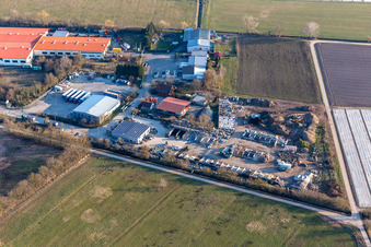 Aerial view of Industrial estate In der Sauheide, Bührmann Weine in Zeiskam in the state Rhineland-Palatinate, Germany
