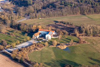 Aerial photograpy of Hotel Zeiskamer Mühle in Zeiskam in the state Rhineland-Palatinate, Germany