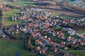 Aerial view of District Altenstadt in Wissembourg in the state Bas-Rhin, France