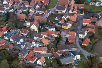 Aerial view of Protestant Church in Barbelroth in the state Rhineland-Palatinate, Germany