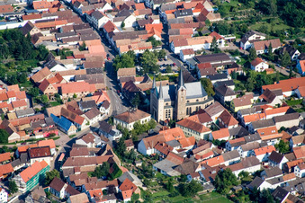 Aerial view of Village view in the district Geinsheim in Neustadt an der Weinstrasse in the state Rhineland-Palatinate