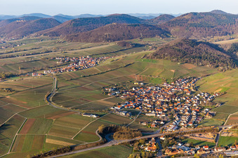 Building complex of the Institute Julius Kuehn Rebforschungsanstalt Geilweilerhof mit bluehenden Mandelbaeumen in Siebeldingen in the state Rhineland-Palatinate, Germany