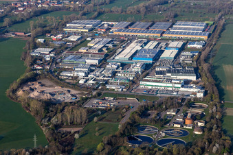 Industrial and commercial area Landau Ost with Michelin Tires and APL Automobil-Prueftechnik Landau GmbH in Landau in der Pfalz in the state Rhineland-Palatinate, Germany from above