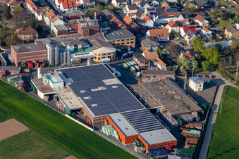 Aerial view of Factory premises of BELLHEIMER BRAUEREI - PARK & Bellheimer Brauereien GmbH & Co. KG in Bellheim in the state Rhineland-Palatinate, Germany