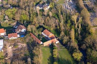 Aerial view of Mill on the Klingbach in Hördt in the state Rhineland-Palatinate, Germany