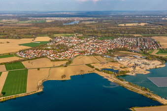 Village on the banks of the area lake of Baggersee in Leimersheim in the state Rhineland-Palatinate, Germany