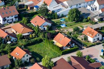 Aerial view of Albert Einstein Street in Haßloch in the state Rhineland-Palatinate, Germany