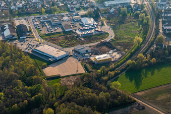 Aerial view of New commercial area Lauterburger Straße in Kandel in the state Rhineland-Palatinate, Germany